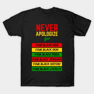 Never Apologize Black Pride, Skin, Hair Black History Month T-Shirt